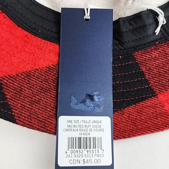 HB STRIPES Women's Bucket Hat Racing Red Black Plaid Wool Blend Fleece Lined O/S - Picture 10 of 12